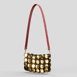 Steel Handbag Case Gold - Handle Leather Red Long