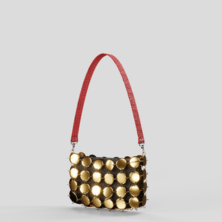 Steel Handbag Case Gold - Handle Leather Red