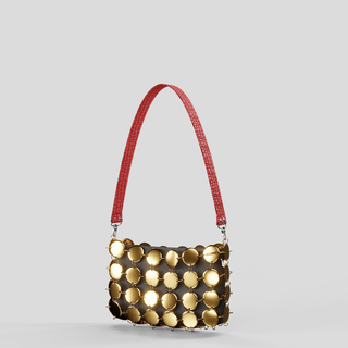 Steel Handbag Case Gold - Handle Leather Red