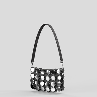 Acciaio Bag | Silver Shell, Black Pouch, Leather Handle Black